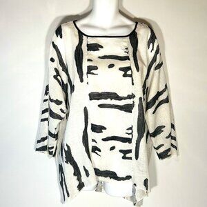 Ali Miles SZ 2X Abstract Print Linen Blend Tunic Top Chic Lagenlook 70's Resort